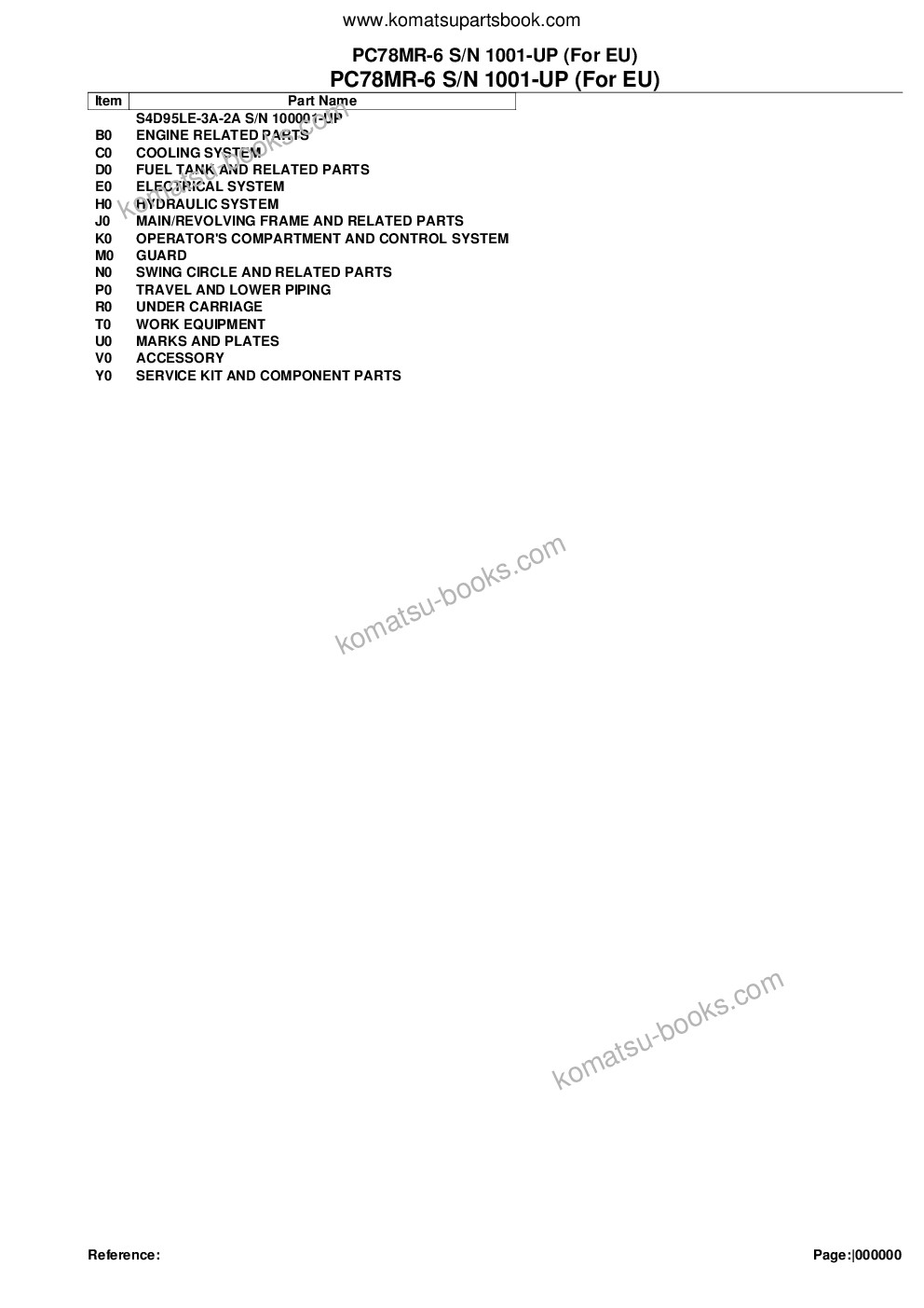 Komatsu pc78mr-6 s/n 1001-up for eu Parts catalog cover Komatsu pc78mr-6 s/n 1001-up for eu Parts catalog cover