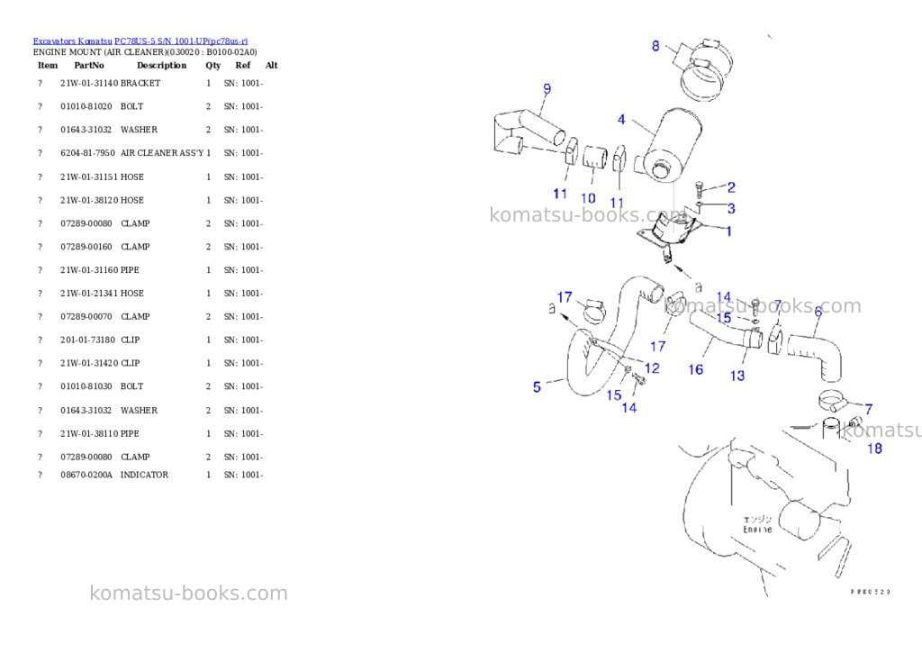 Komatsu pc78us-5 s/n 1001-up for north america Parts catalog cover