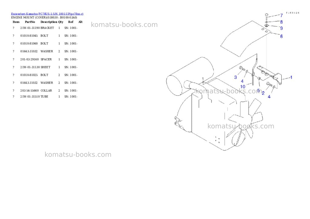 Komatsu pc78us-5 s/n 1001-up for north america Parts catalog cover Page 2