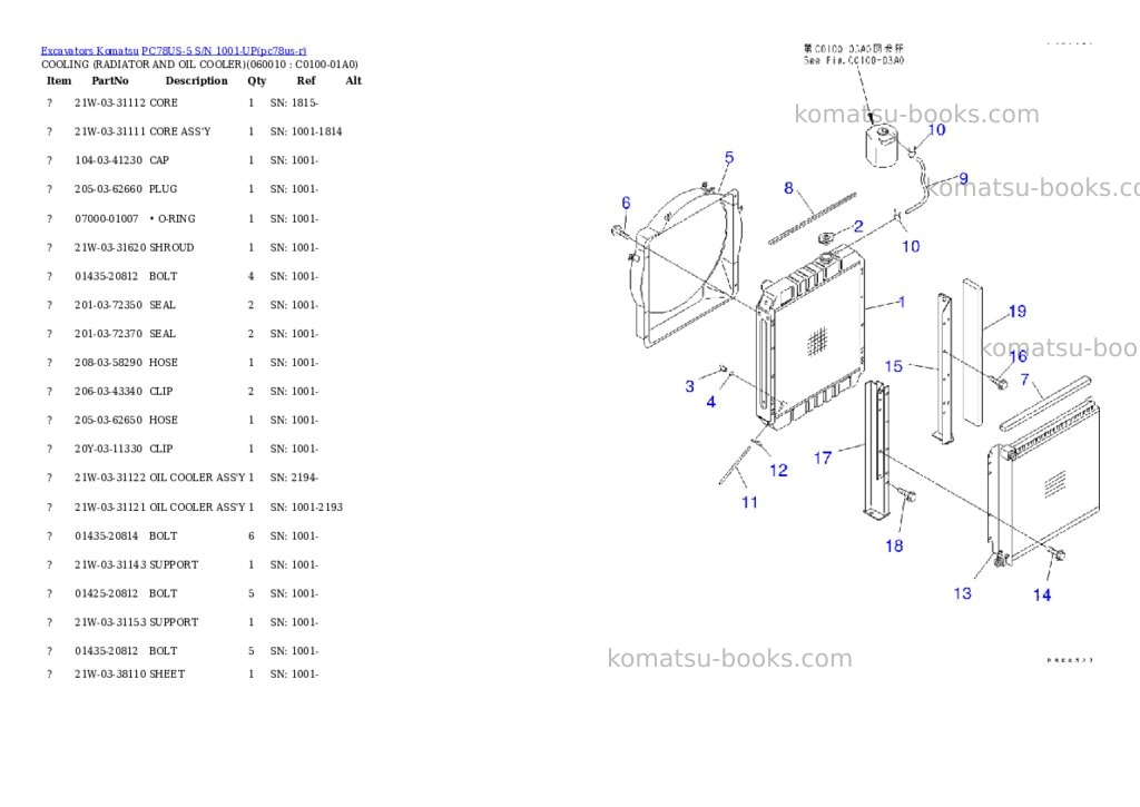 Komatsu pc78us-5 s/n 1001-up for north america Parts catalog cover Page 5