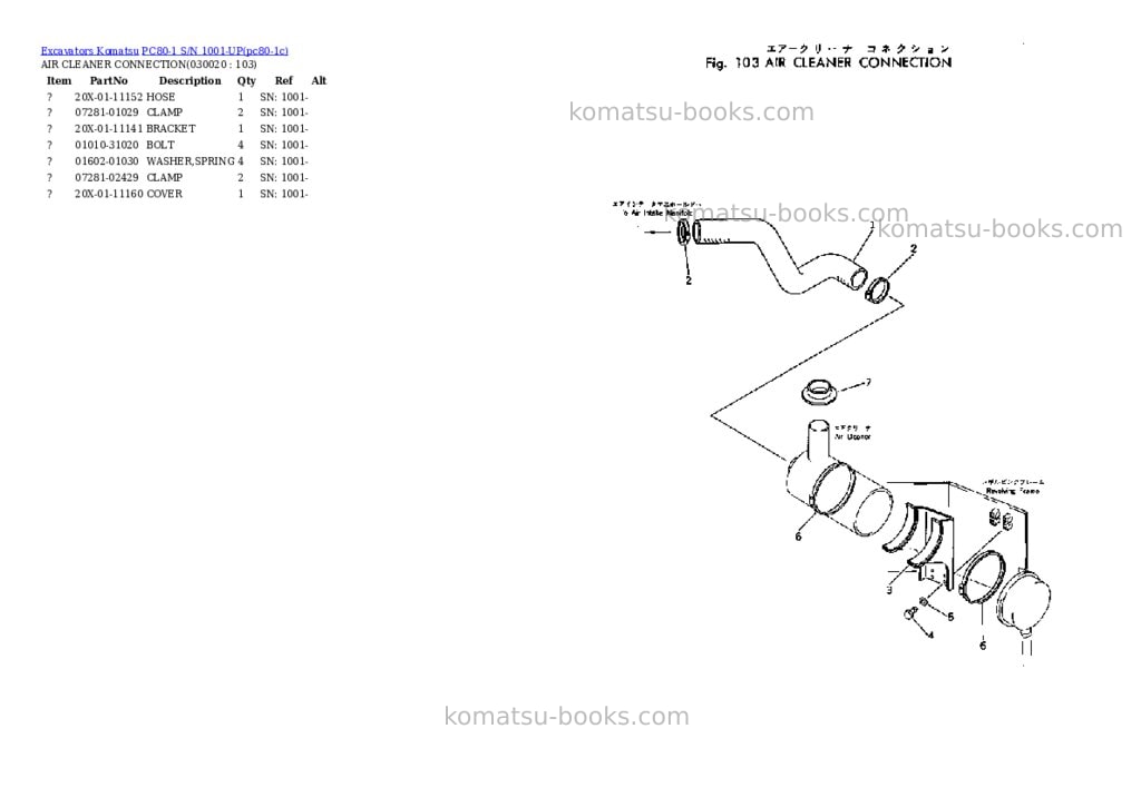 Komatsu pc80-1 s/n 1001-up Parts catalog cover Komatsu pc80-1 s/n 1001-up Parts catalog cover