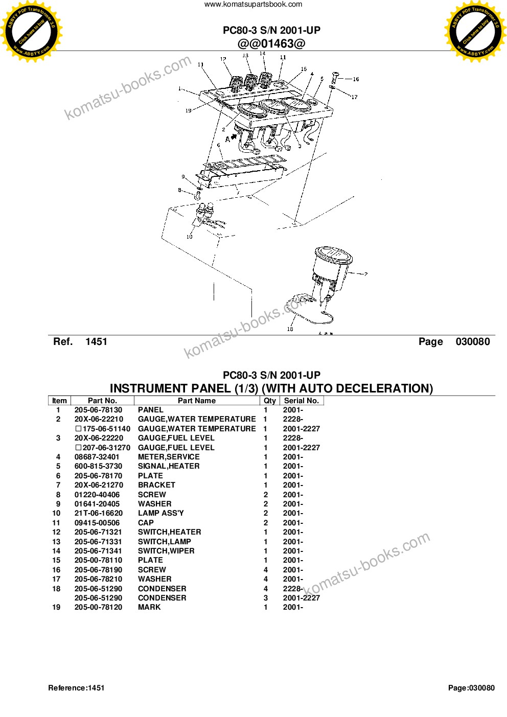 Komatsu PC80-3 S/N 2001-UP Parts catalog cover Page 10