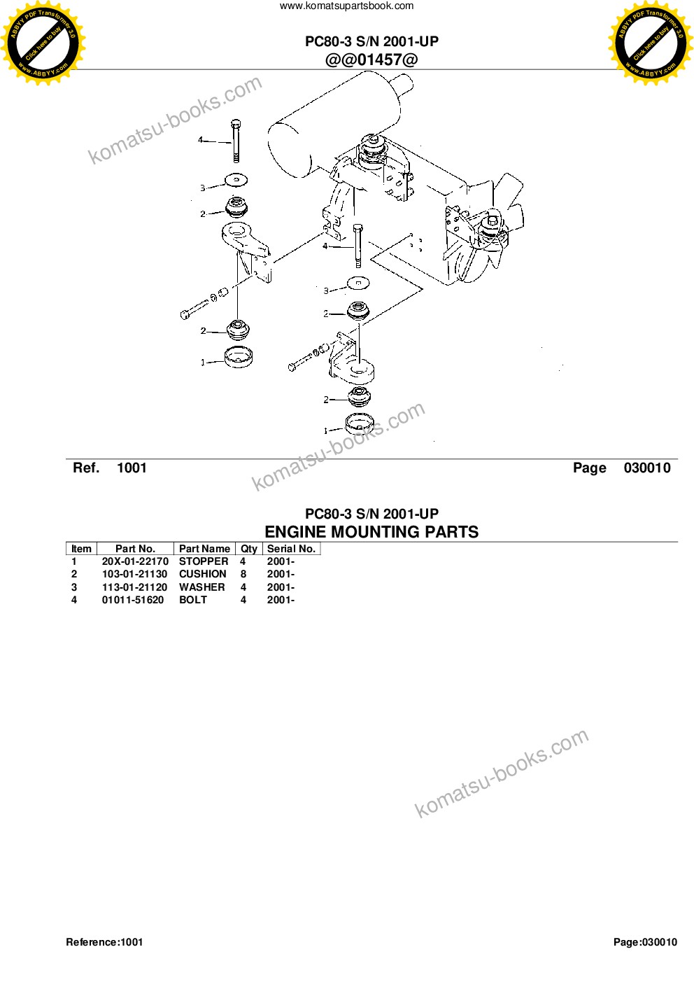 Komatsu PC80-3 S/N 2001-UP Parts catalog cover Page 3