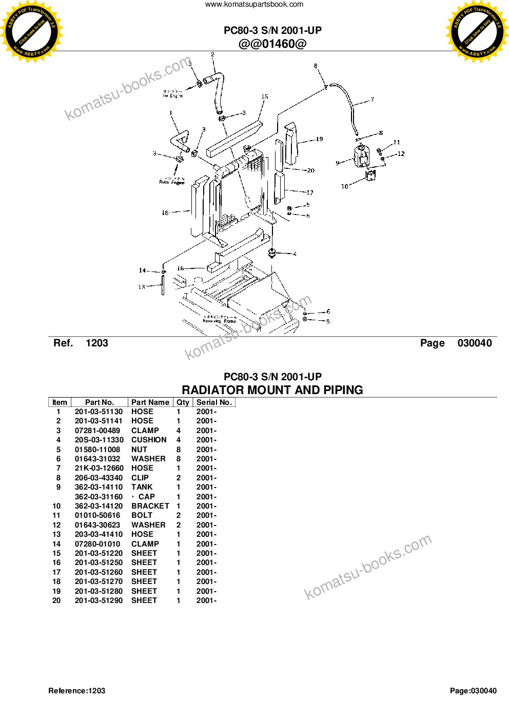 Komatsu PC80-3 S/N 2001-UP Parts catalog cover Page 6