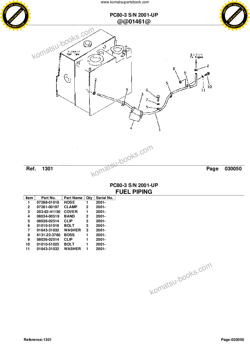 Komatsu PC80-3 S/N 2001-UP Parts catalog cover Page 7