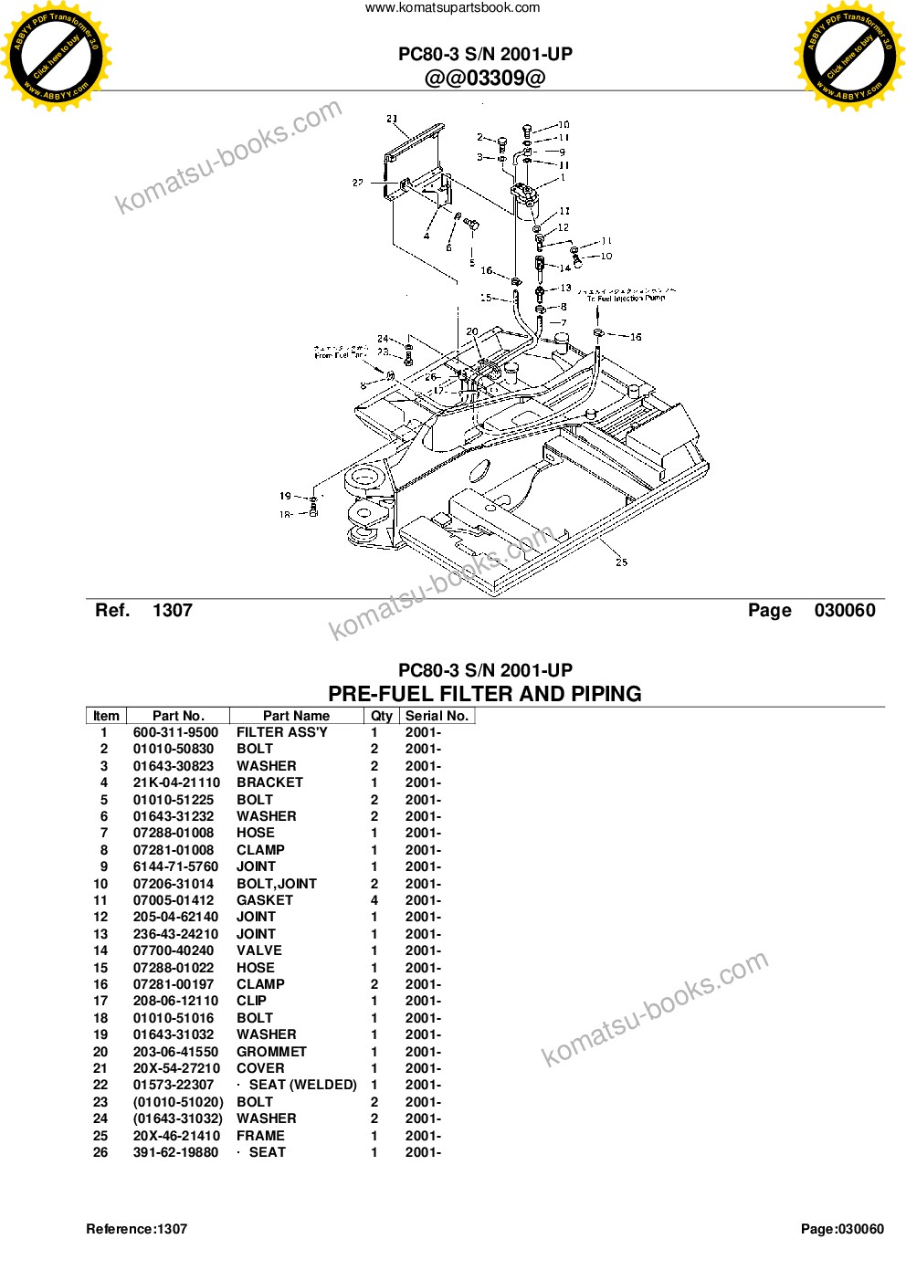 Komatsu PC80-3 S/N 2001-UP Parts catalog cover Page 8
