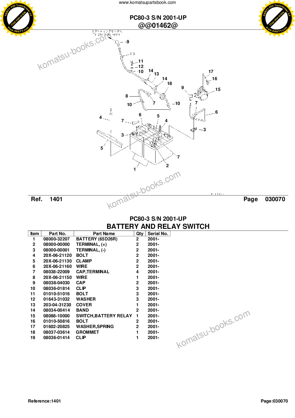 Komatsu PC80-3 S/N 2001-UP Parts catalog cover Page 9