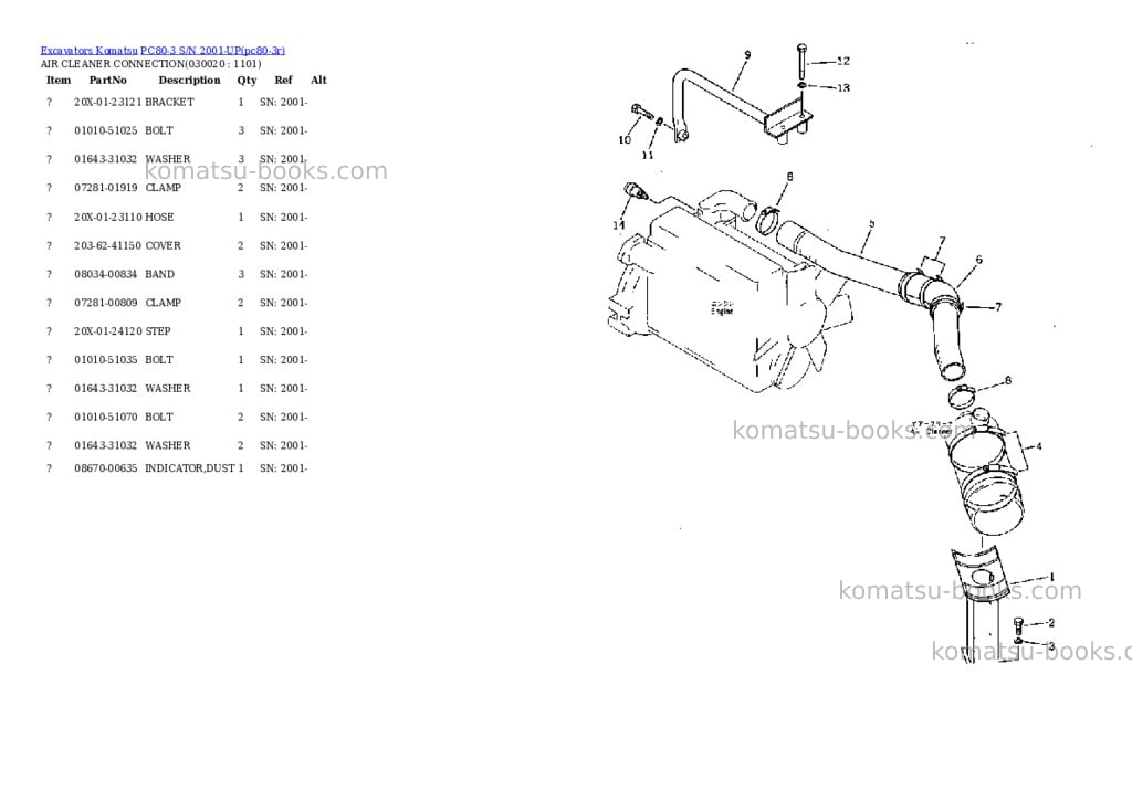 Komatsu PC80-3 S/N 2001-UP Parts catalog cover