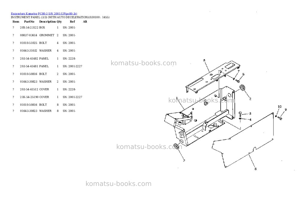 Komatsu PC80-3 S/N 2001-UP Parts catalog cover Page 9