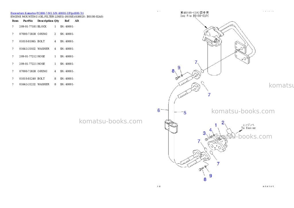 Komatsu pc800-7-m1 s/n 40001-up Parts catalog cover