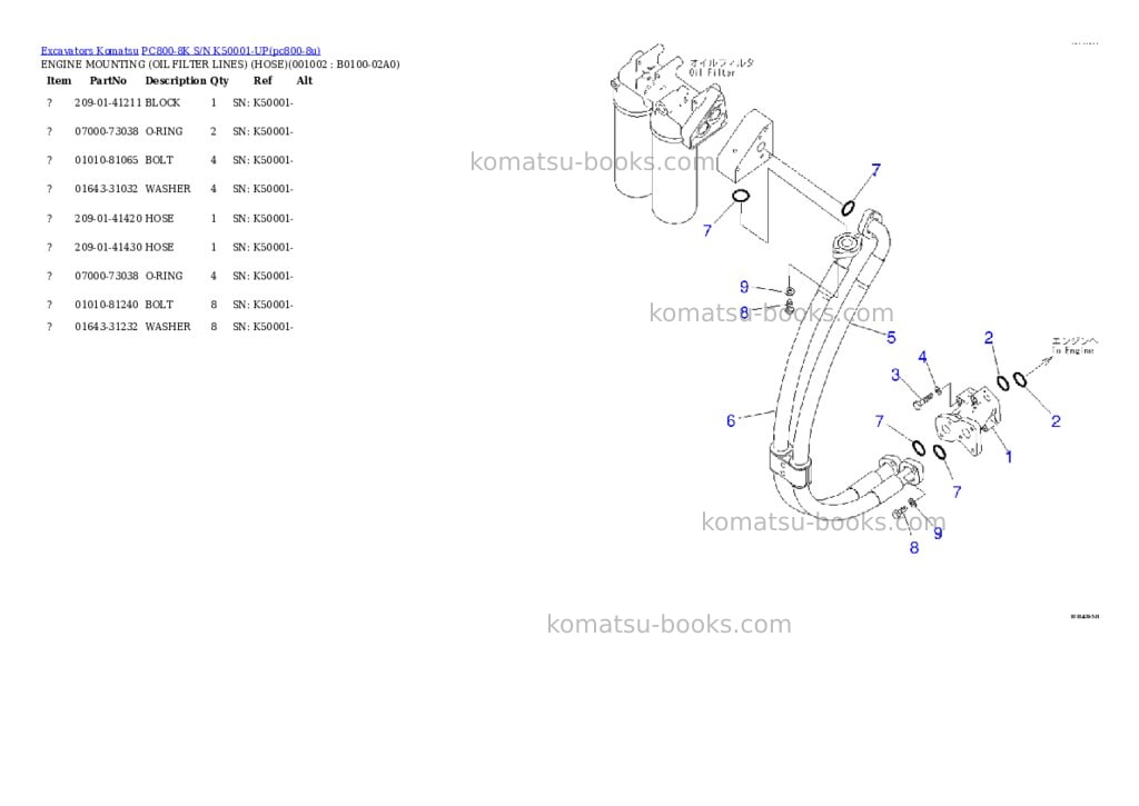 Komatsu pc800-8k s/n k50001-up Parts catalog cover Komatsu pc800-8k s/n k50001-up Parts catalog cover