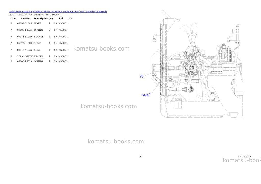 Komatsu pc800lc-8k high reach demolition s/n k50001 Parts catalog cover Page 8