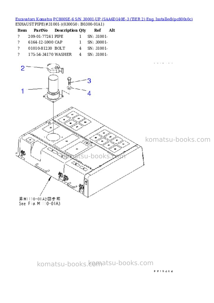 Komatsu PC800SE-6 S/N 30001-UP (SAA6D140E-3 (TIER 2) Eng. Installed) Parts catalog cover Page 4