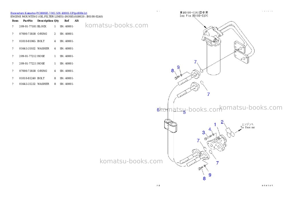 Komatsu pc800se-7-m1 s/n 40001-up Parts catalog cover Komatsu pc800se-7-m1 s/n 40001-up Parts catalog cover