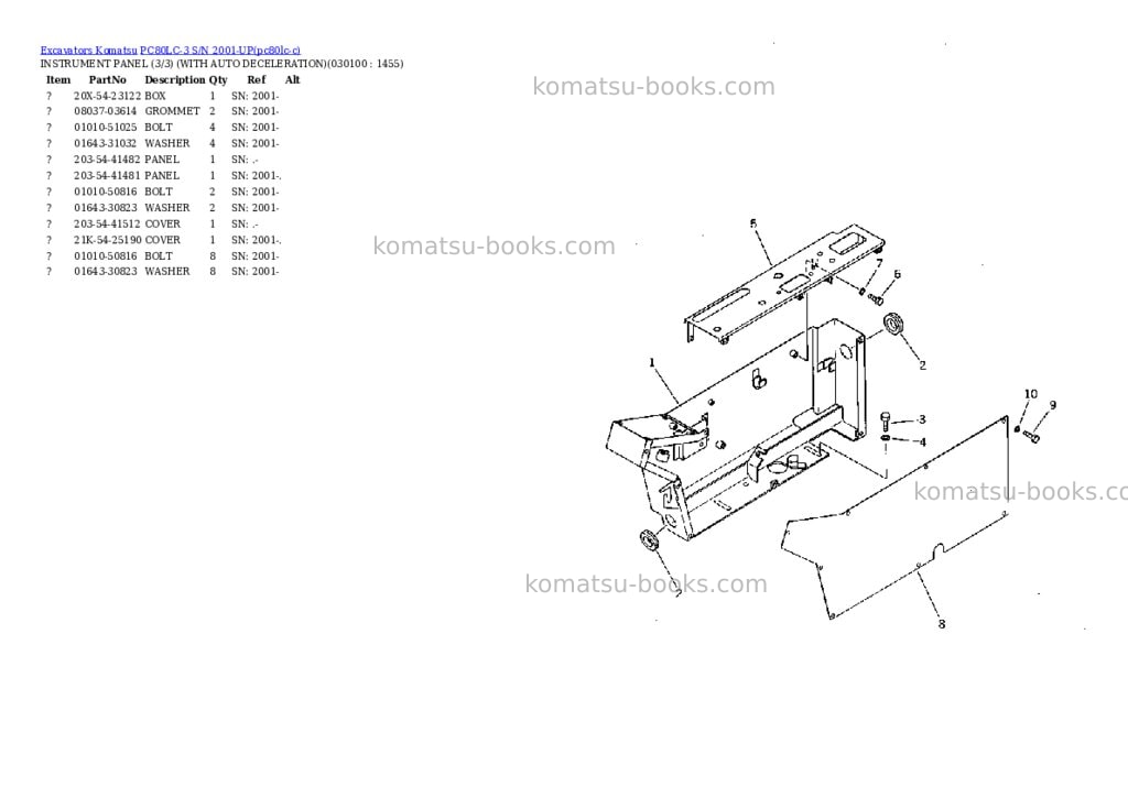 Komatsu PC80LC-3 S/N 2001-UP Parts catalog cover Page 9 Komatsu PC80LC-3 S/N 2001-UP Parts catalog cover Page 9
