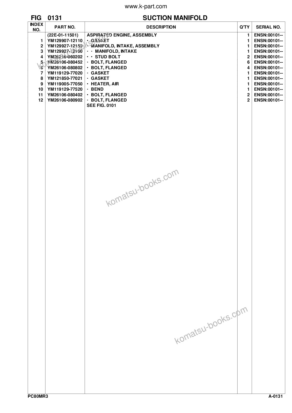 Komatsu pc80mr-3 s/n f00003 and up Parts catalog cover Page 6
