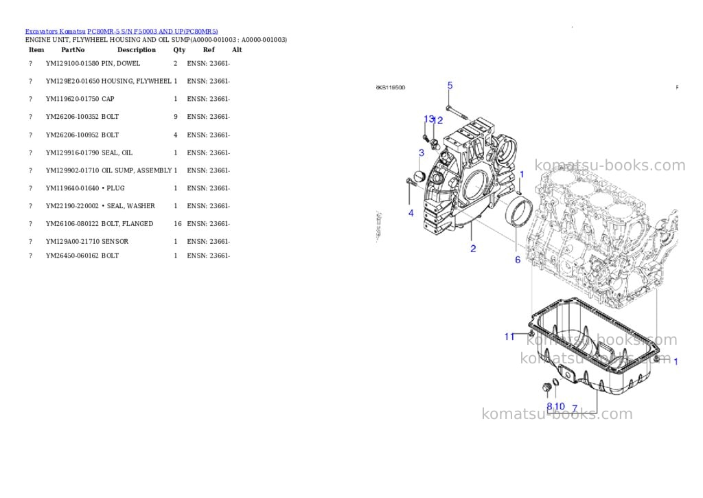 Komatsu pc80mr-5 s/n f50003 and up Parts catalog cover Page 2