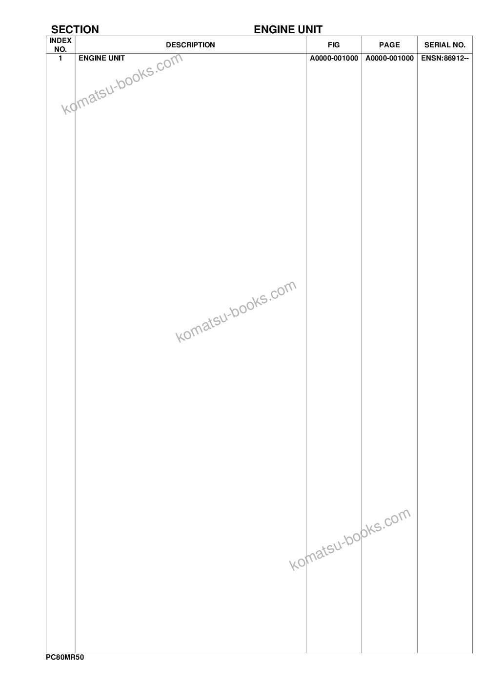 Komatsu pc80mr-5e0 s/n f70001 and up Parts catalog cover Page 2 Komatsu pc80mr-5e0 s/n f70001 and up Parts catalog cover Page 2