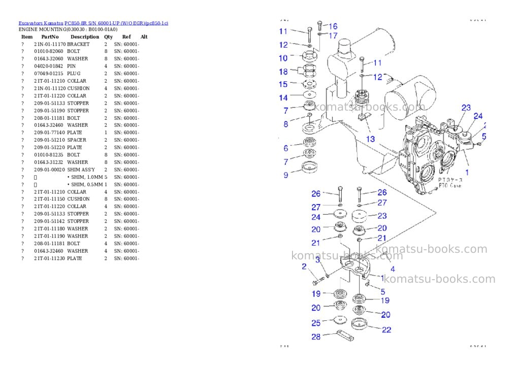 Komatsu pc850-8r s/n 60001-up w/o egr Parts catalog cover Page 2