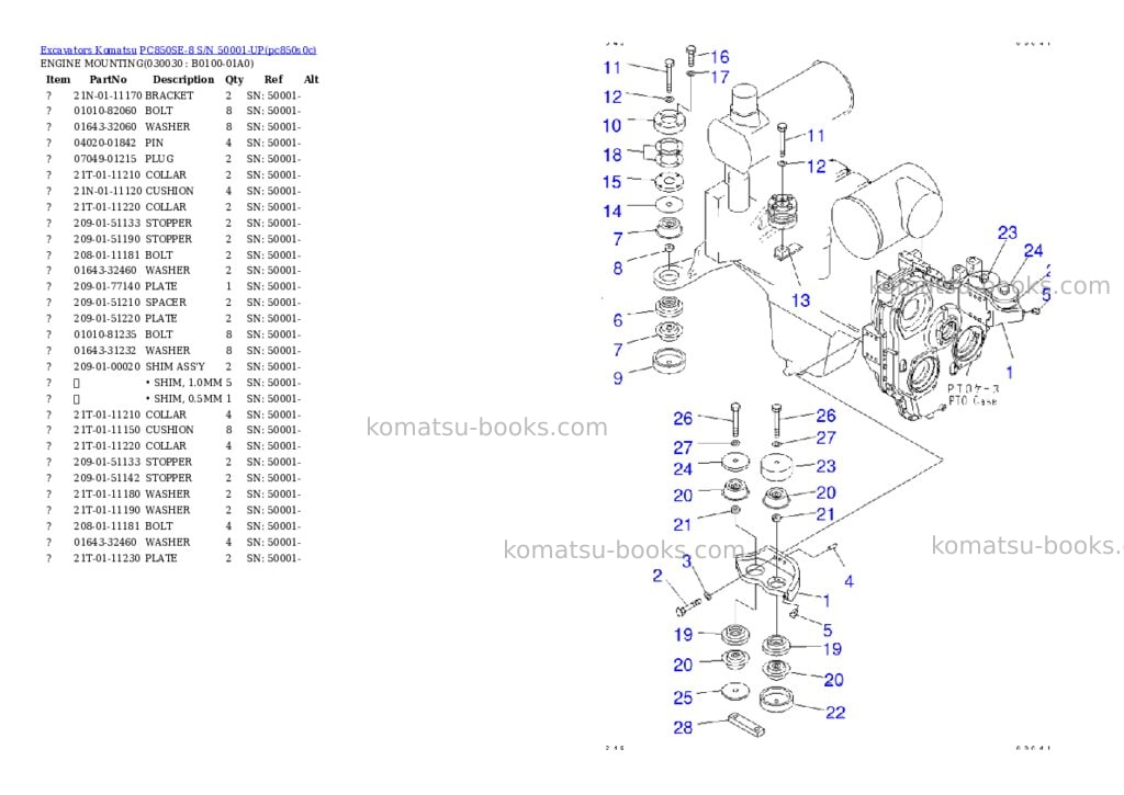 Komatsu pc850se-8 s/n 50001-up Parts catalog cover Page 2 Komatsu pc850se-8 s/n 50001-up Parts catalog cover Page 2