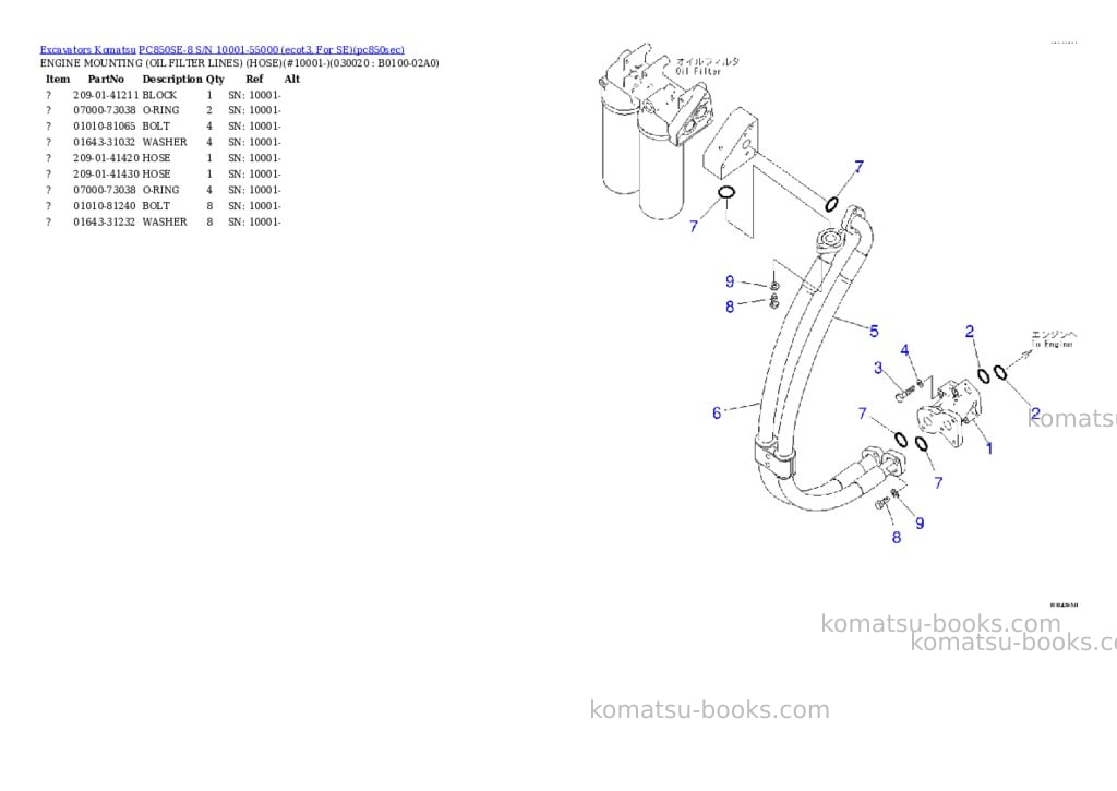 Komatsu pc850se-8 s/n 10001-55000 ecot3, for se Parts catalog cover
