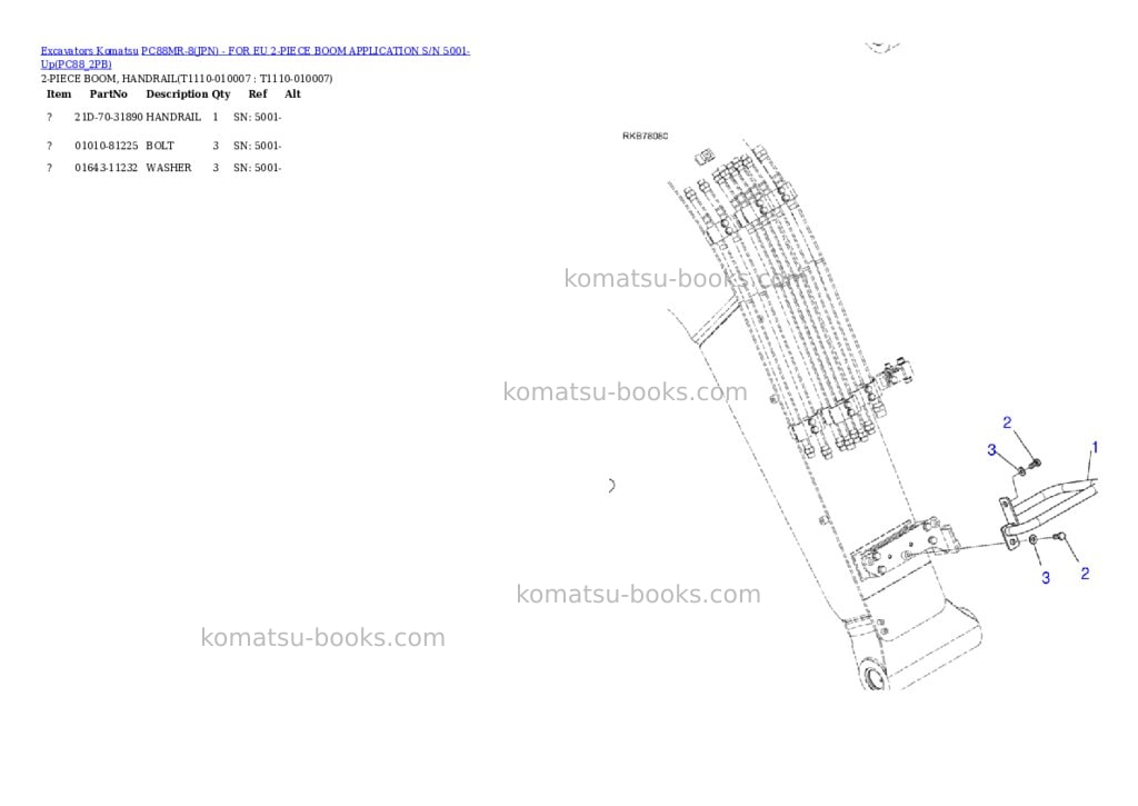 Komatsu pc88mr-8jpn - for eu 2-piece boom application s/n 5001-up Parts catalog cover Page 6 Komatsu pc88mr-8jpn - for eu 2-piece boom application s/n 5001-up Parts catalog cover Page 6