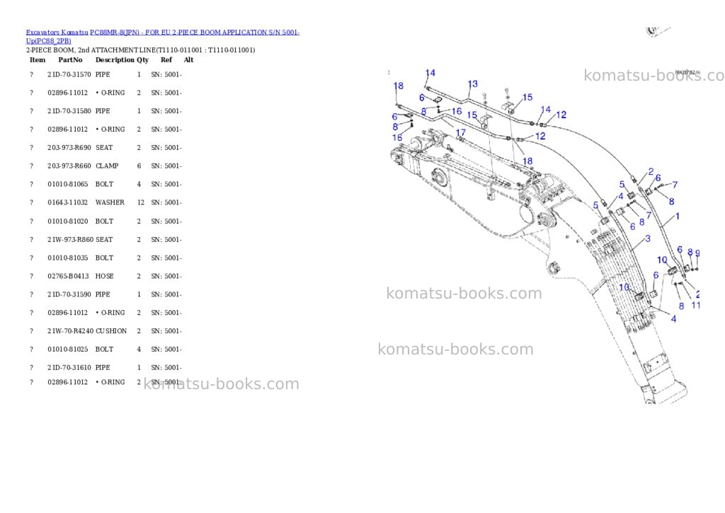 Komatsu pc88mr-8jpn - for eu 2-piece boom application s/n 5001-up Parts catalog cover Page 7 Komatsu pc88mr-8jpn - for eu 2-piece boom application s/n 5001-up Parts catalog cover Page 7
