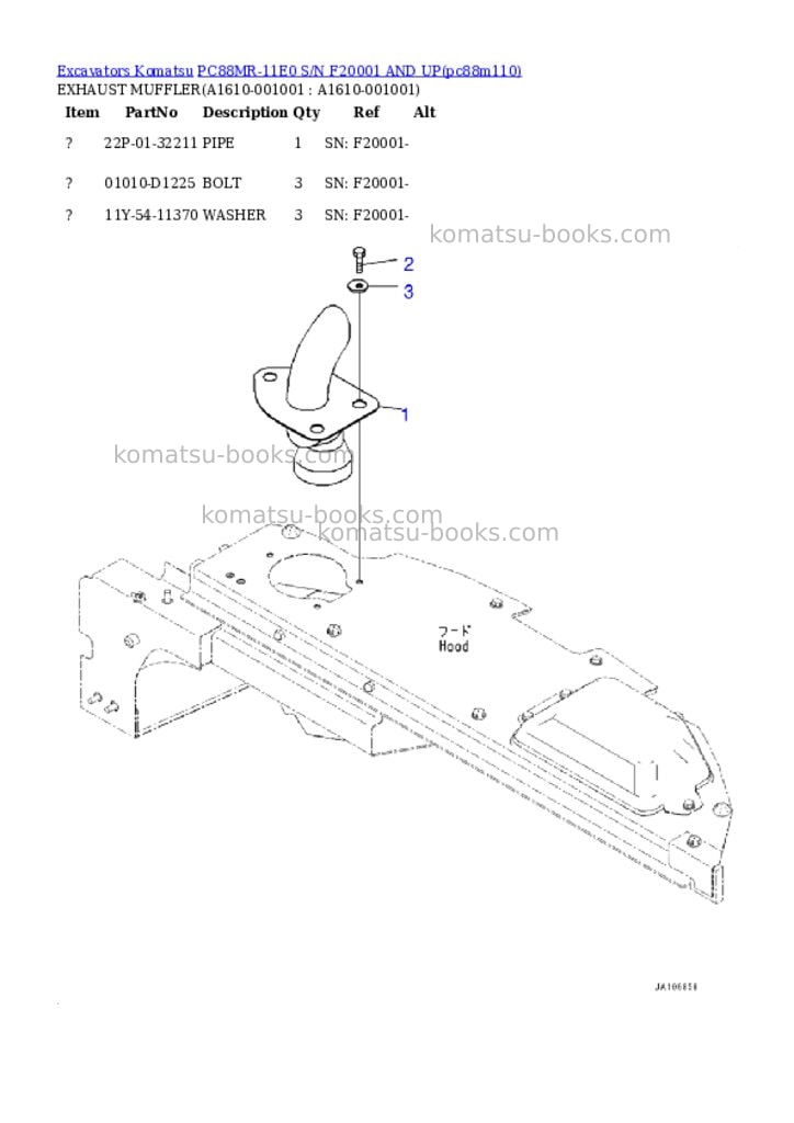 Komatsu PC88MR-11E0 S/N F20001 AND UP Parts catalog cover Komatsu PC88MR-11E0 S/N F20001 AND UP Parts catalog cover