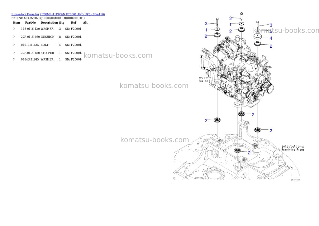 Komatsu PC88MR-11E0 S/N F20001 AND UP Parts catalog cover Page 2 Komatsu PC88MR-11E0 S/N F20001 AND UP Parts catalog cover Page 2