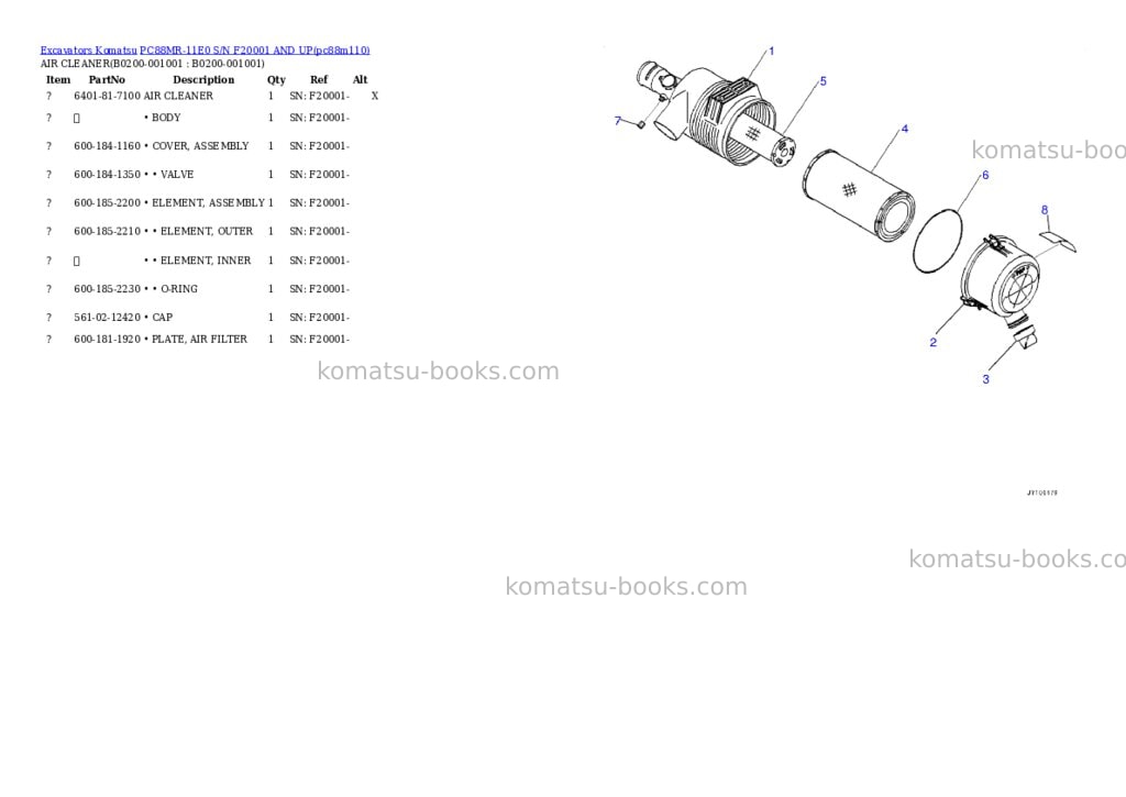 Komatsu PC88MR-11E0 S/N F20001 AND UP Parts catalog cover Page 3 Komatsu PC88MR-11E0 S/N F20001 AND UP Parts catalog cover Page 3
