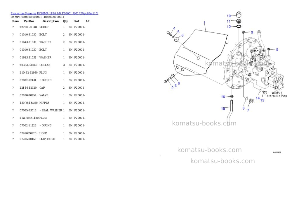 Komatsu PC88MR-11E0 S/N F20001 AND UP Parts catalog cover Page 5 Komatsu PC88MR-11E0 S/N F20001 AND UP Parts catalog cover Page 5