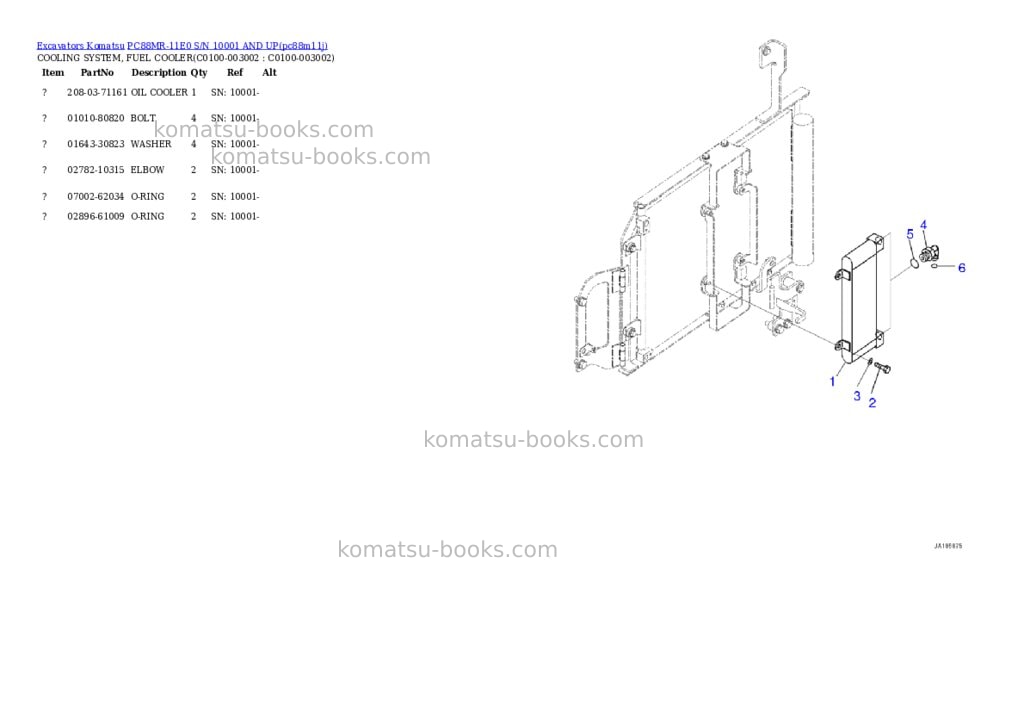 Komatsu PC88MR-11E0 S/N 10001 AND UP Parts catalog cover Page 6 Komatsu PC88MR-11E0 S/N 10001 AND UP Parts catalog cover Page 6