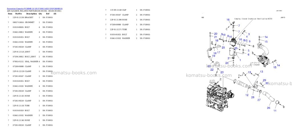 Komatsu pc88mr-10 s/n f10003 and up Parts catalog cover Page 4 Komatsu pc88mr-10 s/n f10003 and up Parts catalog cover Page 4