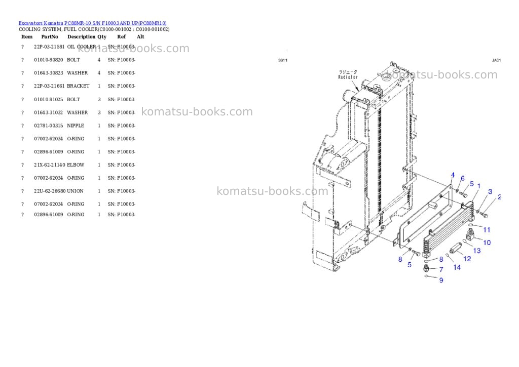 Komatsu pc88mr-10 s/n f10003 and up Parts catalog cover Page 7 Komatsu pc88mr-10 s/n f10003 and up Parts catalog cover Page 7