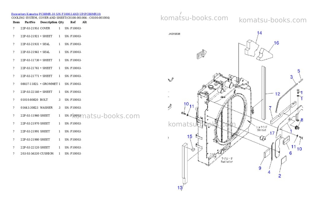 Komatsu pc88mr-10 s/n f10003 and up Parts catalog cover Page 9 Komatsu pc88mr-10 s/n f10003 and up Parts catalog cover Page 9