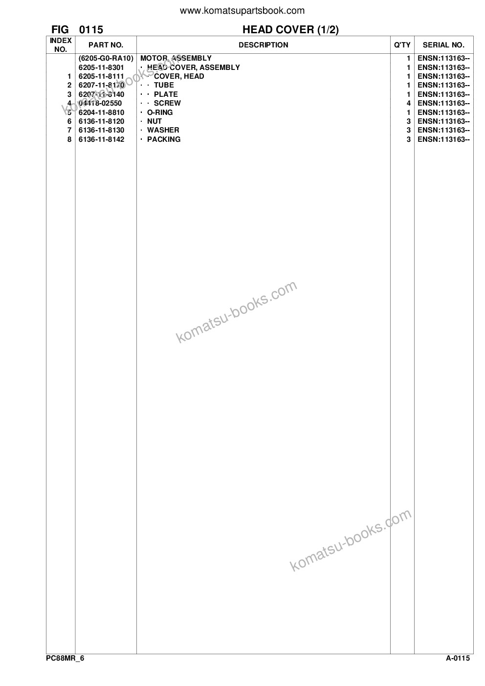 Komatsu pc88mr-6 s/n f00003 and up Parts catalog cover Page 10