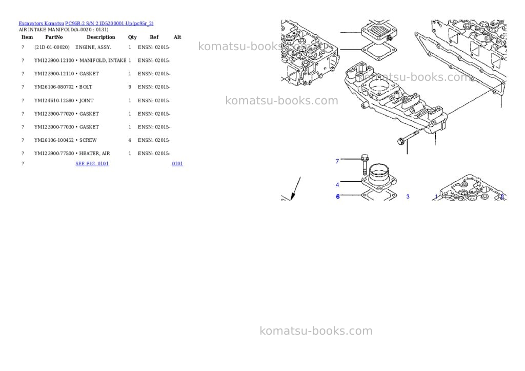 Komatsu pc95r-2 s/n 21d5200001-up Parts catalog cover Komatsu pc95r-2 s/n 21d5200001-up Parts catalog cover