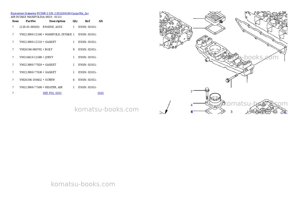 Komatsu pc95r-2 s/n 21d5200330-up Parts catalog cover Komatsu pc95r-2 s/n 21d5200330-up Parts catalog cover