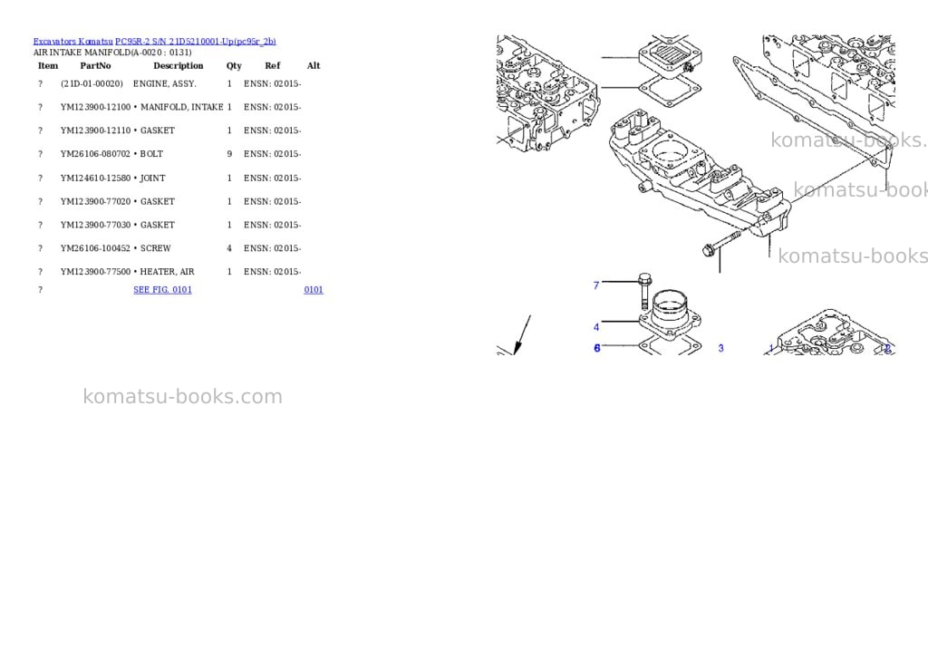 Komatsu pc95r-2 s/n 21d5210001-up Parts catalog cover Komatsu pc95r-2 s/n 21d5210001-up Parts catalog cover