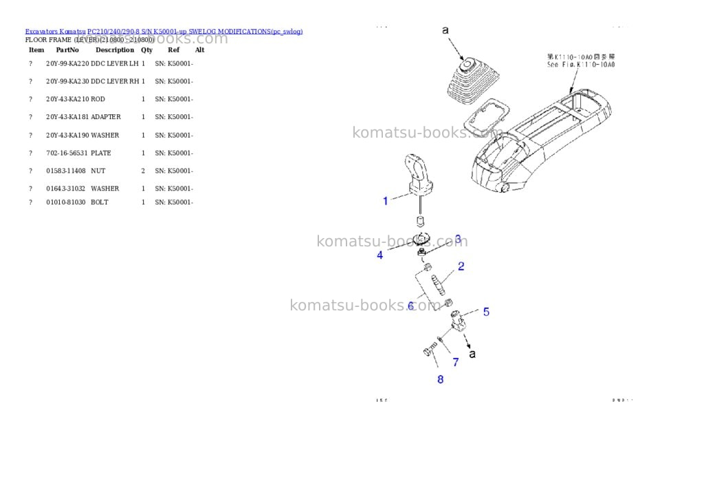 Komatsu pc210/240/290-8 s/n k50001-up swelog modifications Parts catalog cover Komatsu pc210/240/290-8 s/n k50001-up swelog modifications Parts catalog cover
