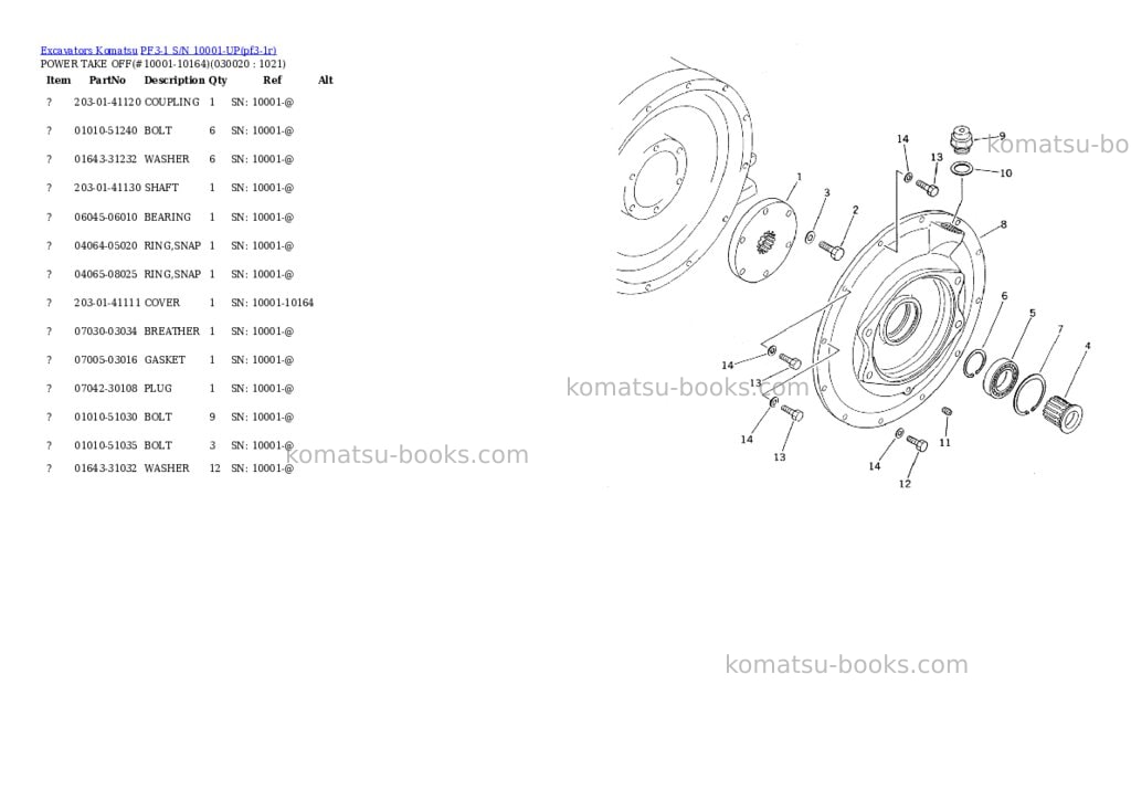 Komatsu pf3-1 s/n 10001-up Parts catalog cover