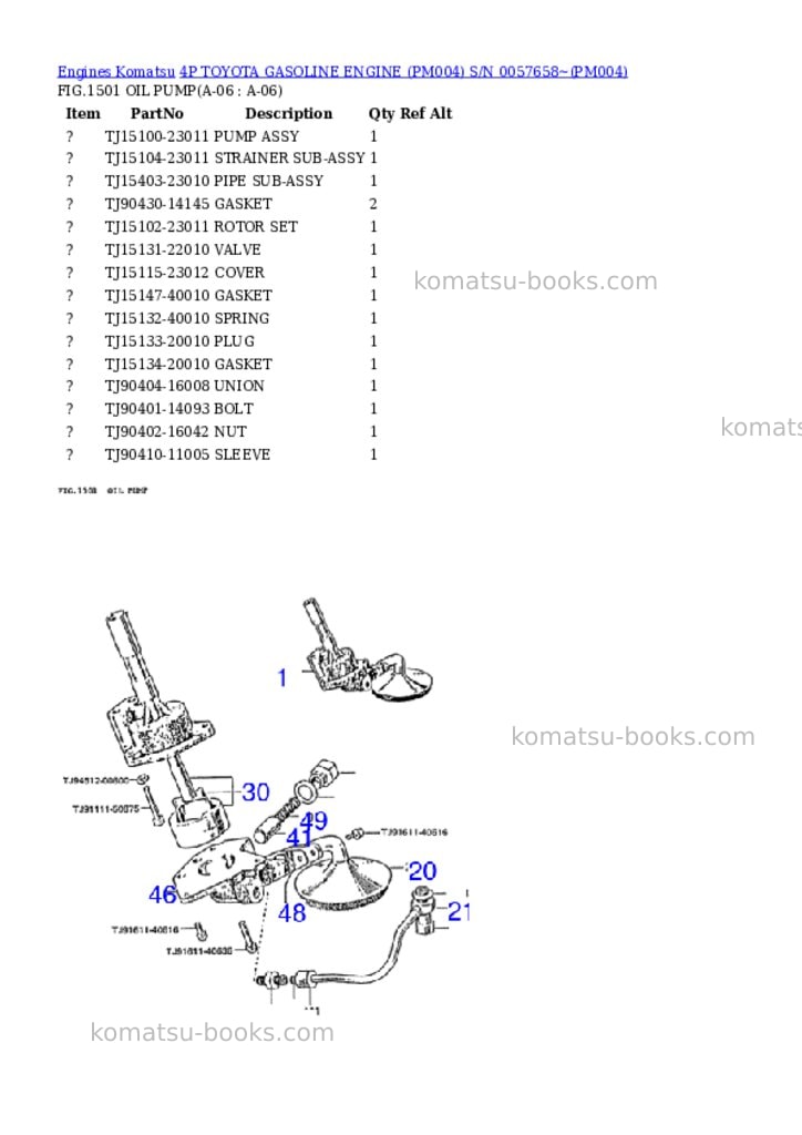 Komatsu 4P TOYOTA GASOLINE ENGINE (PM004) S/N 0057658~ Parts catalog cover Page 6 Komatsu 4P TOYOTA GASOLINE ENGINE (PM004) S/N 0057658~ Parts catalog cover Page 6