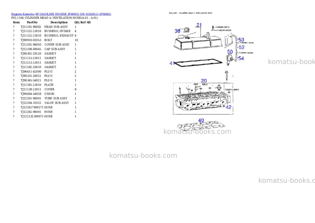 Komatsu 4P GASOLINE ENGINE (PM005) S/N 0162653~ Parts catalog cover