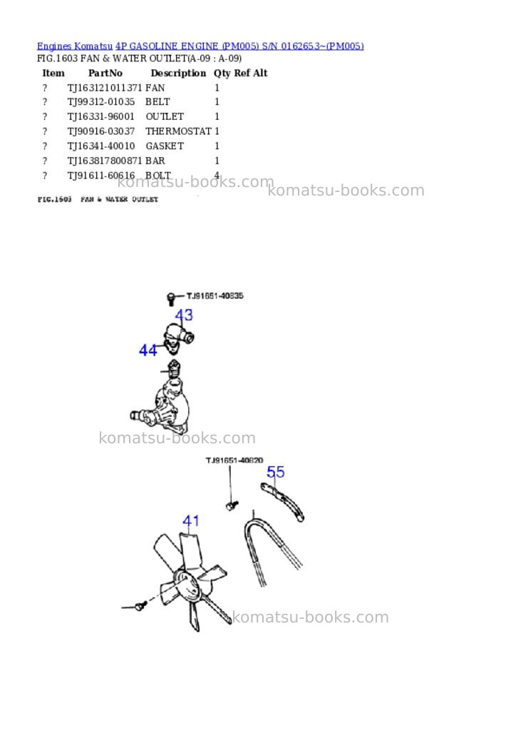 Komatsu 4P GASOLINE ENGINE (PM005) S/N 0162653~ Parts catalog cover Page 9