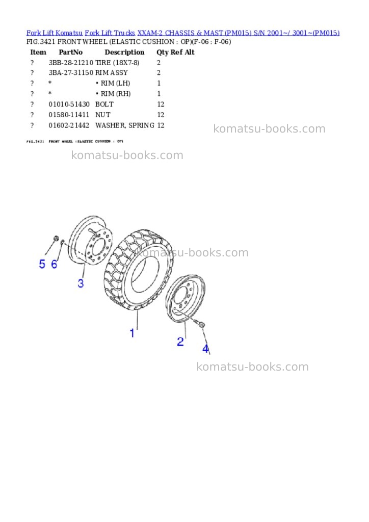 Komatsu XXAM-2 CHASSIS & MAST (PM015) S/N 2001~/ 3001~ Parts catalog cover Page 7