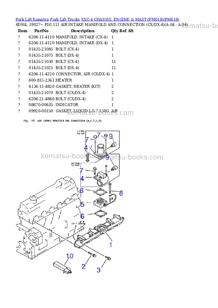 Komatsu XXC-4 CHASSIS, ENGINE & MAST (PM018) Parts catalog cover Page 4 Komatsu XXC-4 CHASSIS, ENGINE & MAST (PM018) Parts catalog cover Page 4