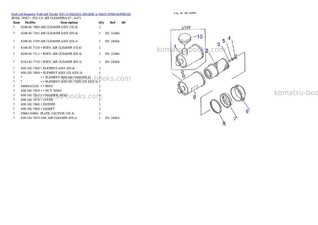 Komatsu XXC-4 CHASSIS, ENGINE & MAST (PM018) Parts catalog cover Page 7 Komatsu XXC-4 CHASSIS, ENGINE & MAST (PM018) Parts catalog cover Page 7