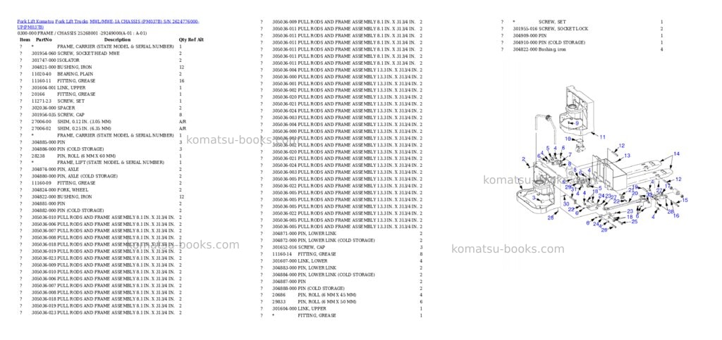 Komatsu MWL/MWE-1A CHASSIS (PM037B) S/N 2624776000-UP Parts catalog cover