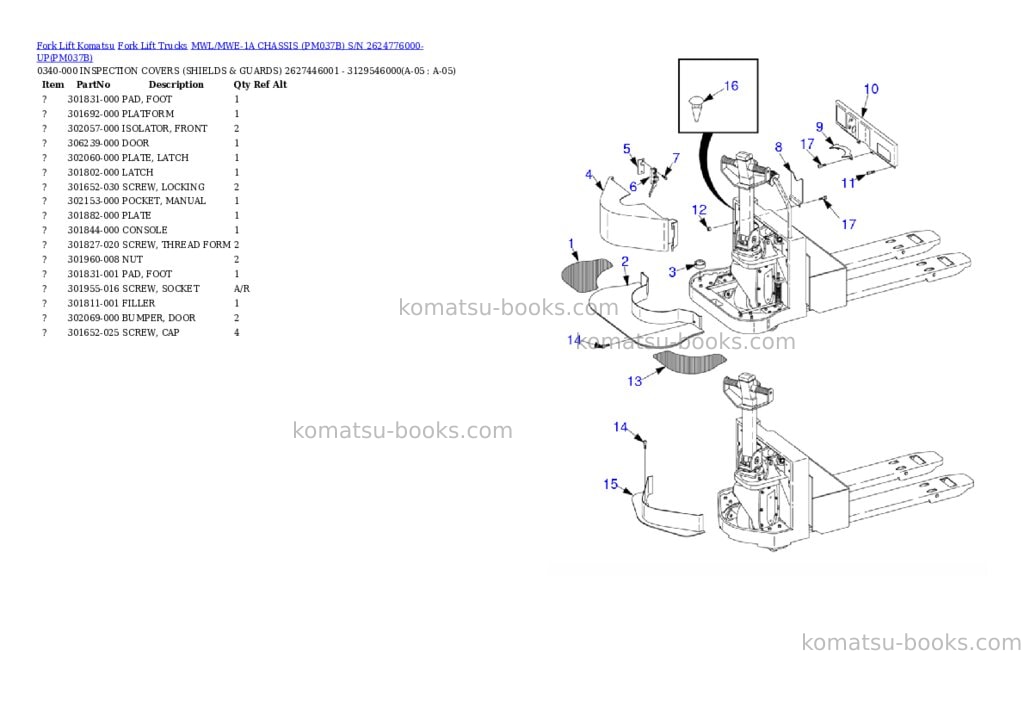 Komatsu MWL/MWE-1A CHASSIS (PM037B) S/N 2624776000-UP Parts catalog cover Page 5