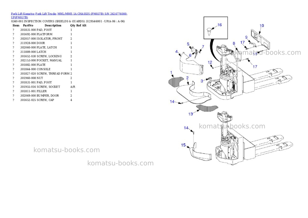 Komatsu MWL/MWE-1A CHASSIS (PM037B) S/N 2624776000-UP Parts catalog cover Page 6